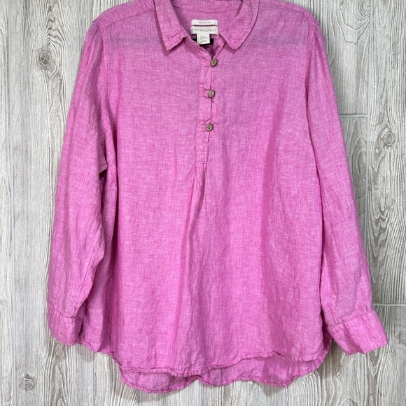 Cynthia Rowley 100% Linen Pink Long Sleeve Lightweight Tunic Size 2X - Picture 4 of 10